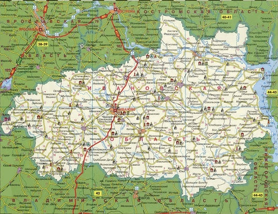 Карта автодорог Ивановской области. Автовокзалы, справочные телефоны 